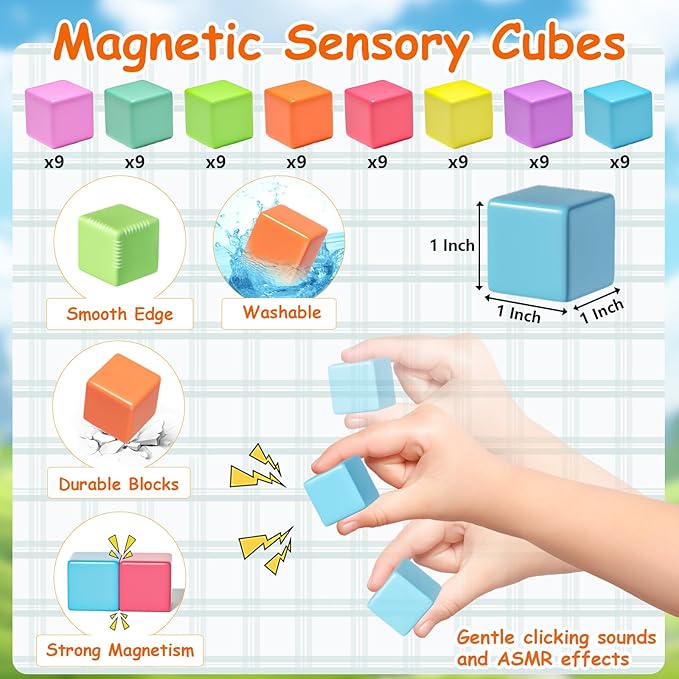 Magnetic Blocks, Magnet Building Cubes for Toddlers Ages 3-5, STEM Educational Sensory Autism Montessori Preschool Toys, Gifts for Kids Ages 4-8 Year Old Boys and Girls - Spileo