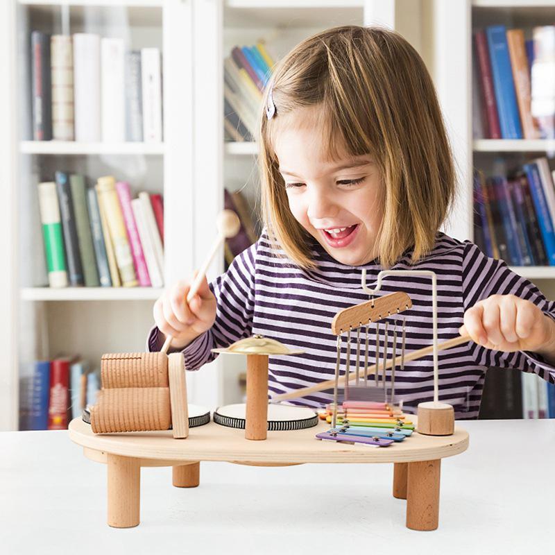 Holz-Montessori-Schlagzeugset ab 3 Jahre – Xylophon, Trommel & Musikinstrumente für Kleinkinder, Lernspielzeug zur musikalischen Früherziehung