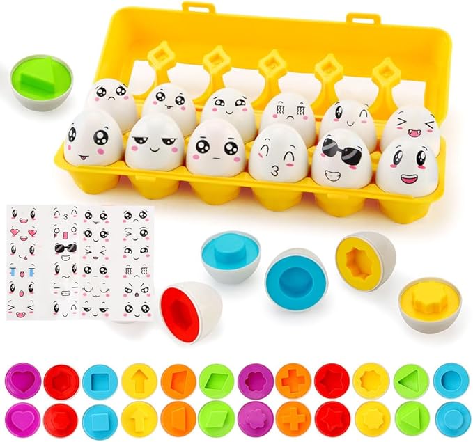 Montessori Eier Spielzeug 12PCS - Farb & Formerkennung Sortierpuzzle für Kinder ab 3 Jahren | Lernspielzeug zur Förderung von Feinmotorik, kognitiver Entwicklung und Geduld | BPA-frei & umweltfreundlich | Perfekt für Oster, Weihnachten & Kindertag - Spileo