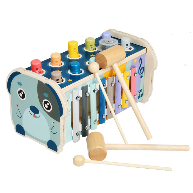 Montessori Pounding Toy für 1-3 Jahre – Holzhammer-Activity Board mit Xylophon, Zahlenlabyrinth und Schlagbank, Bildungs-Spielzeug für Kleinkinder