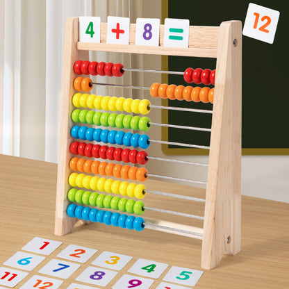 Natureich Abakus aus Buchenholz – 100 bunte Kugeln, Rechenrahmen für Grundschüler mit Übungsaufgaben | Lernen mit Spaß & Spiel