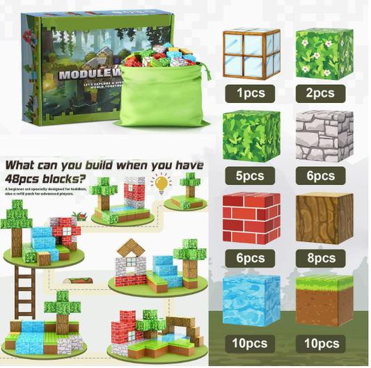 Magnetblöcke, Bausteine, Weltausgabe, magnetisches Spielzeug für Jungen und Mädchen, Alter 3–4, 4–5, 6–8, STEM Montessori, sensorisches Spielzeug für Kleinkinder, Geschenke für Kinder ab 3 Jahren, 48 - Spileo