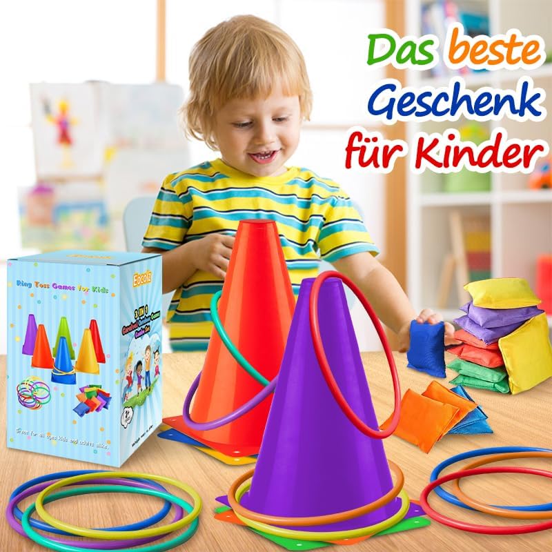 3-in-1 Outdoor Spielzeug Set – Ringwurfspiel, Sitzsäcke & Kegel Spileo