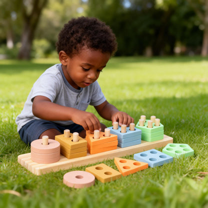 Montessori Holzspielzeug ab 1 Jahr – Sortier- & Stapelspielzeug für Kinder 1–3 Jahre, Lern- & Entwicklungsspielzeug in Pastellfarben