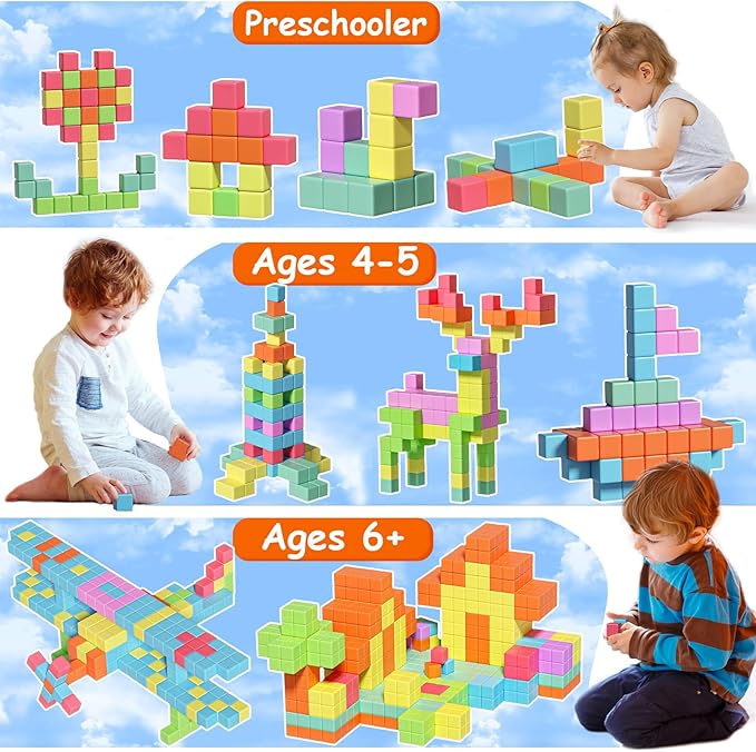 Magnetic Blocks, Magnet Building Cubes for Toddlers Ages 3-5, STEM Educational Sensory Autism Montessori Preschool Toys, Gifts for Kids Ages 4-8 Year Old Boys and Girls - Spileo