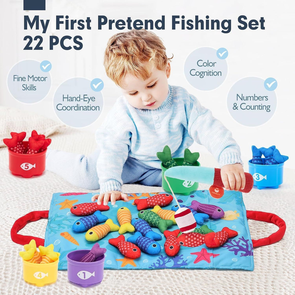 Montessori Angelspiel ab 1 Jahr | Motorikspielzeug Fische Angeln für Kleinkinder | Lernspielzeug für Jungen & Mädchen | Perfektes Ostergeschenk