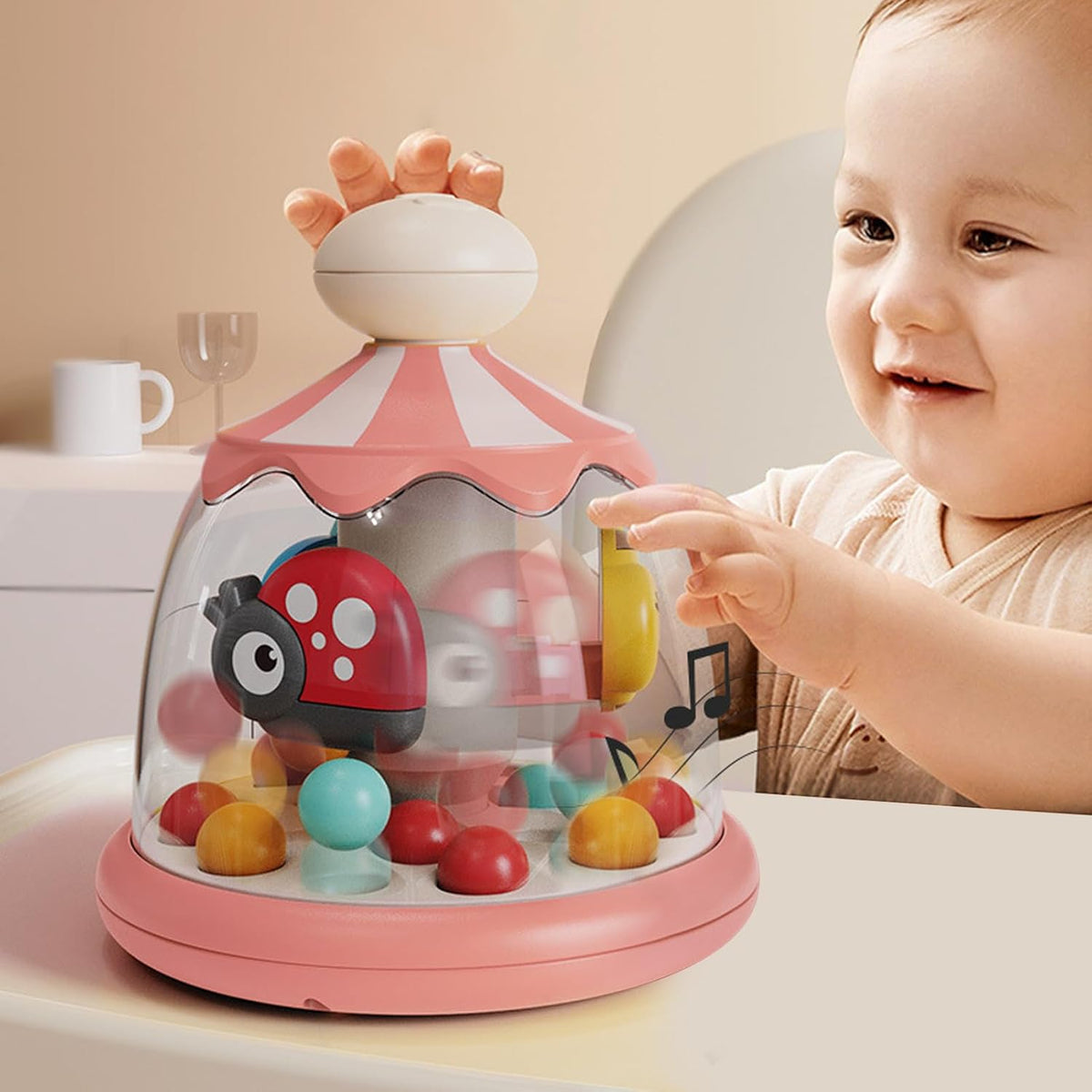 Musikalisches Dreh-Spielzeug für Babys – Interaktiver Grifftrainer mit Leuchtfarben, Sensorischem Stimulationsrad und Reibungslosem Lagerbewegungssystem zum Fördern der Motorik