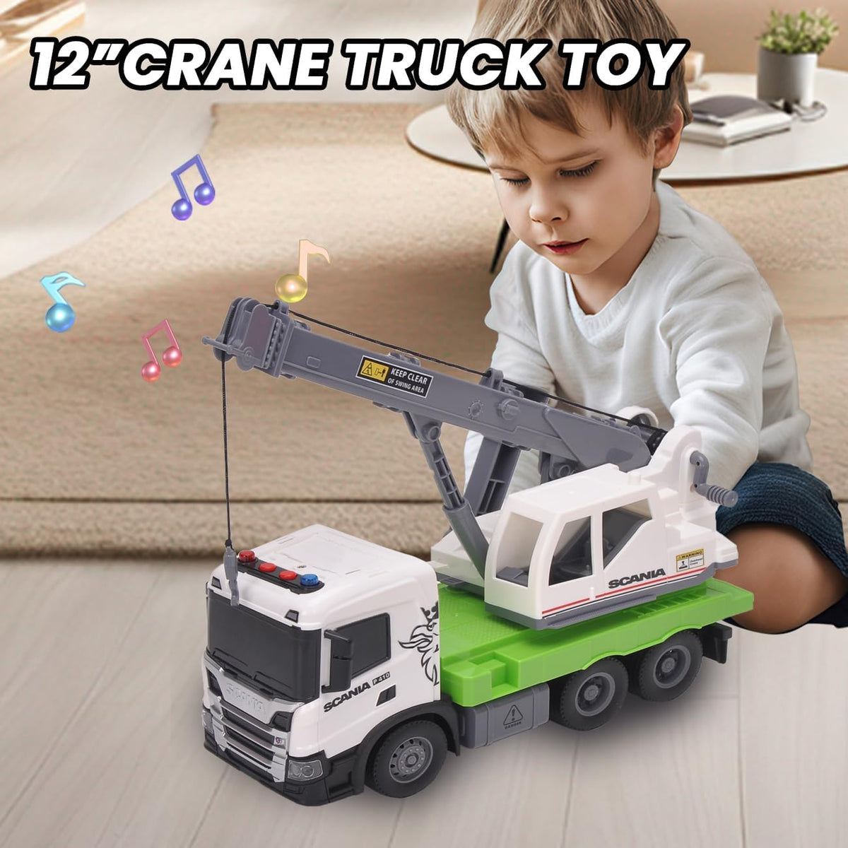 Kranwagen-Spielzeug mit Licht und Sound – 29,3 cm Bausatz-Auto mit ausfahrbarem Kran für Jungen ab 3 Jahren