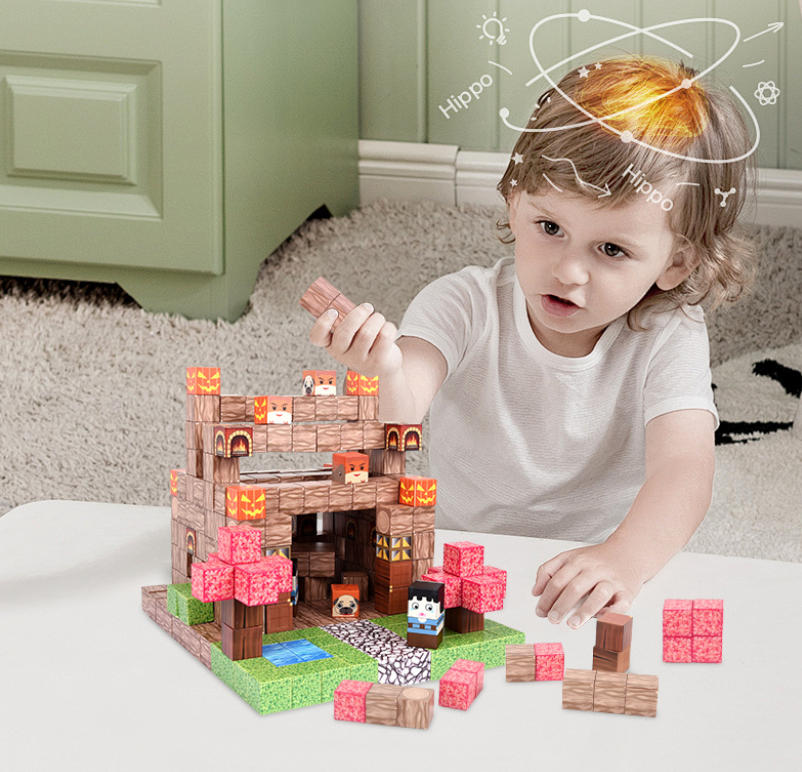 Magnetische Bausteine 200 Teile Abenteuer-Set, 36 Magnetwürfel Motive, Lernspielzeug ab 3 Jahren, ABS-Kunststoff, kompatibel, ideal als Kinder-Geschenk