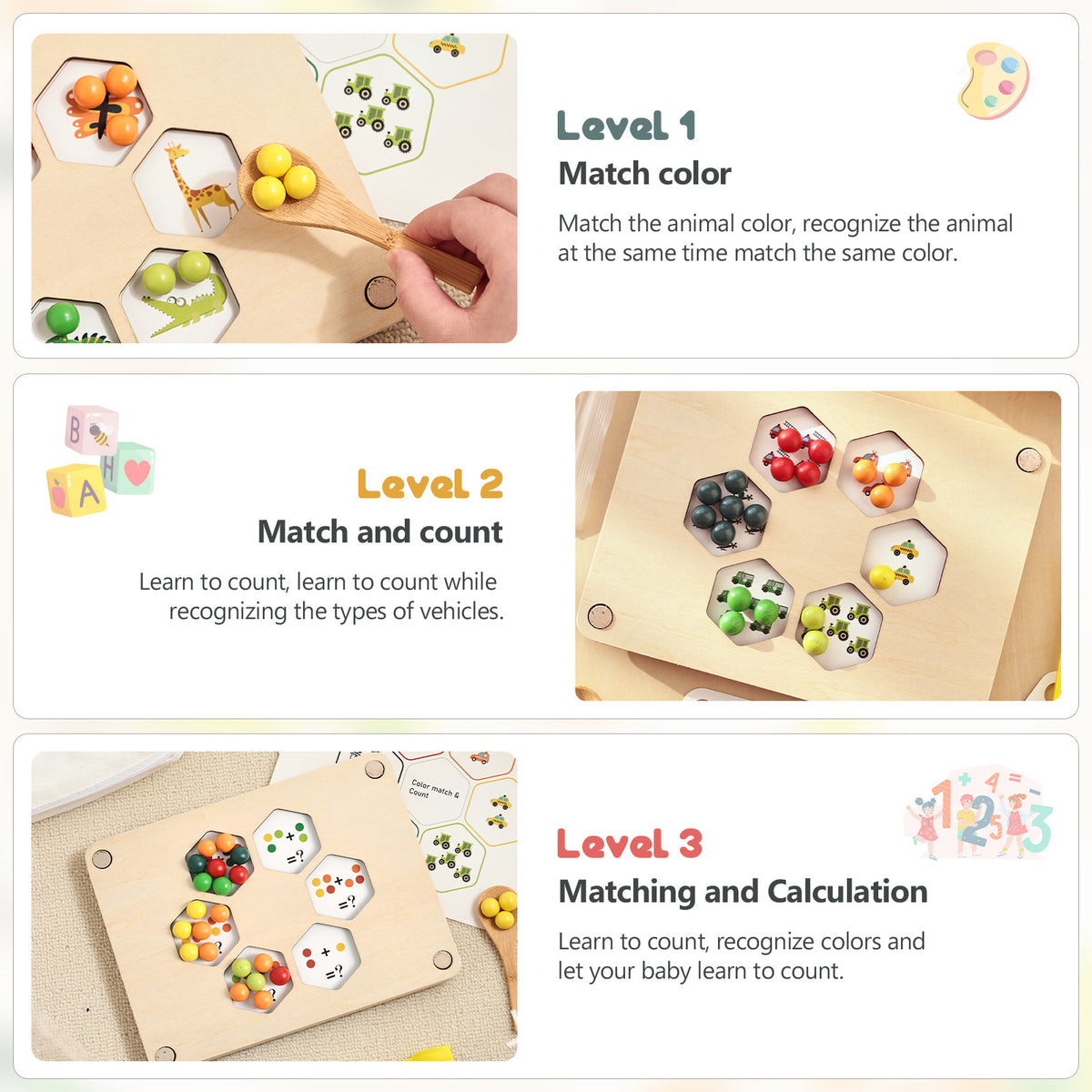 Montessori-Spielzeug ab 3 Jahre – Farben sortieren, stapeln & lernen mit Regenbogenperlen | Kreatives Lernspiel für Vorschulkinder