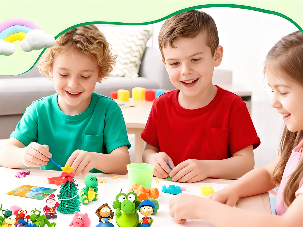 45 Farben Lufttrocknende Modelliermasse für Kinder – Magische Knete Set mit Werkzeugen & Anleitung, Sicheres Bastelspielzeug - Spileo