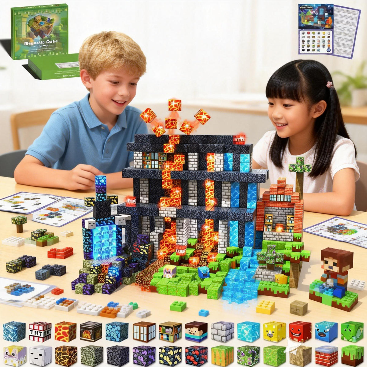 150 Stück Magnetische Bausteine Pixel-Design - Magnetwürfel Set im Mine-World Stil - Kreatives Konstruktionsspielzeug für Kinder ab 3 Jahren - MINT Lernspielzeug Geschenk für Jungen & Mädchen - Spileo