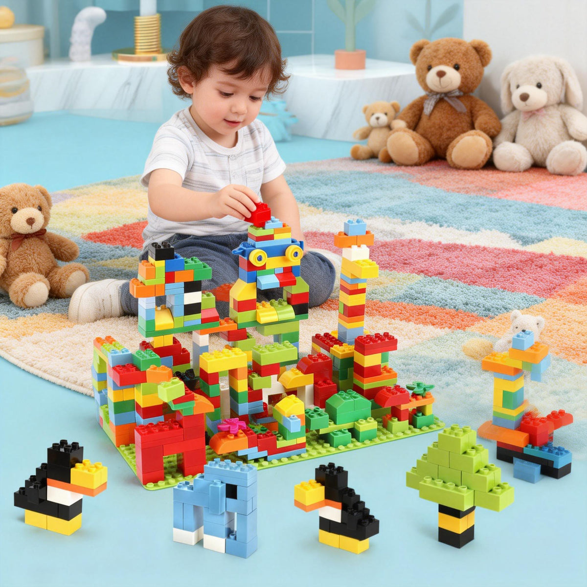 108-teiliges Bausteinset für Kinder – Kompatibel mit allen großen Marken, inkl. Grundplatte, STEM-Spielzeug für jedes Alter Spileo