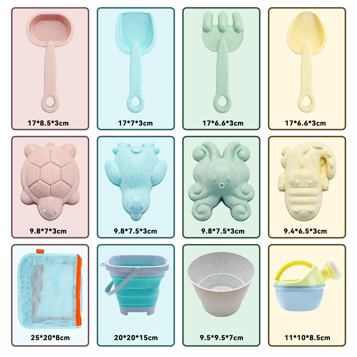 Sandspielzeug Set 12-teilig mit Eimer & Formen – Strand & Garten Spileo